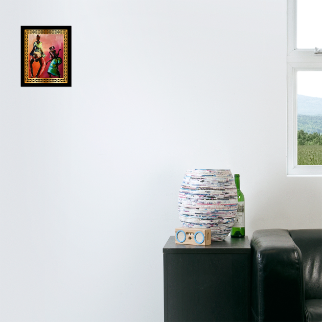 African Man and Woman Dancing, Playing Drums by logiamerch